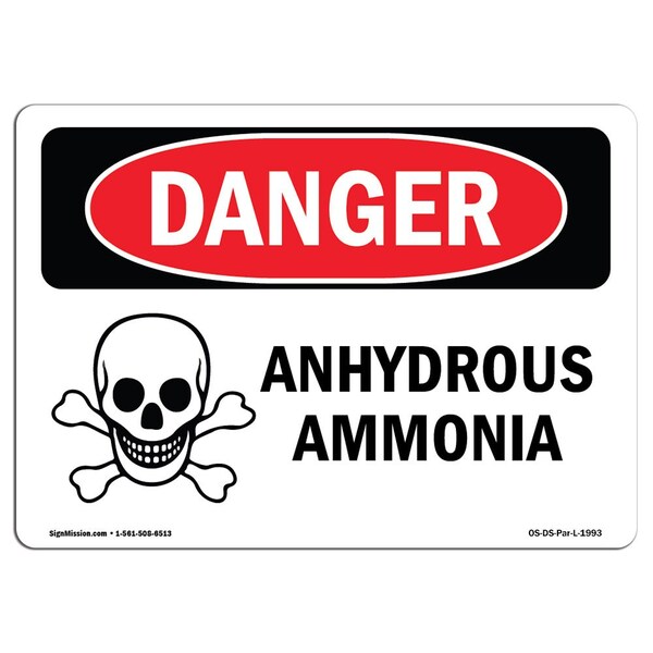 Safety Sign, OSHA Danger, 3.5" Height, 5" Width, Anhydrous Ammonia, Landscape, 10PK